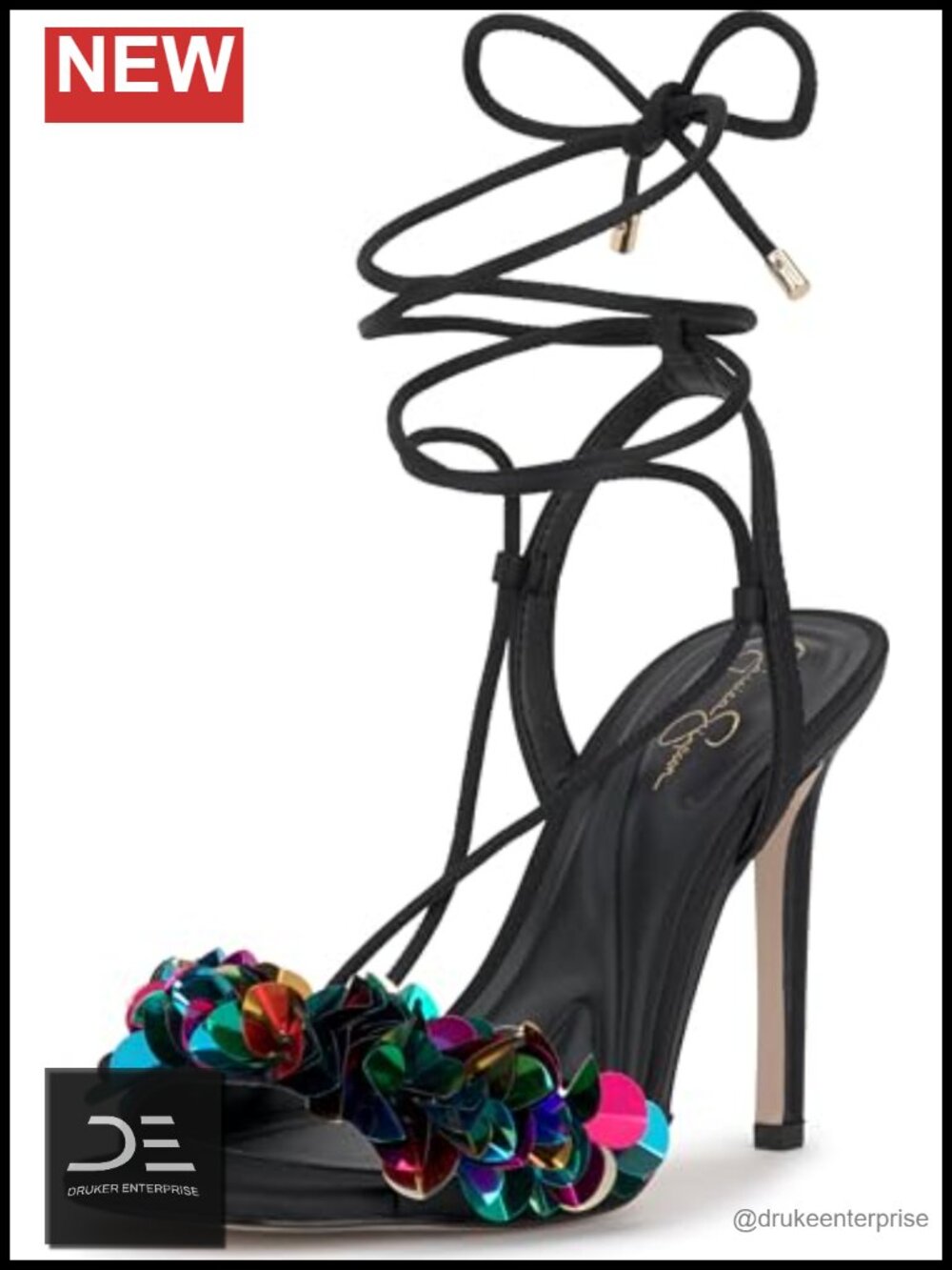 Satin Stiletto Heel Sandals with Ankle Strap, Open Square Toe, Lace Up Tie